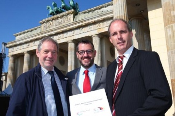 NPC Germany's Dr. Karl Quade with the IPC's Ryan Montgomery and Klaas Brose, Director “Behinderten-und Rehabilitations- Sportverband Berlin, at the announcement of Berlin as host city of the 2018 European Para Athletics Championships. © • Marcus Hartmann - Photography