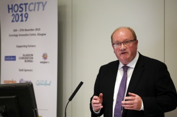 Paul Bush OBE speaking at Host City 2019 in Glasgow, Scotland