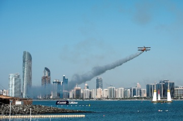 Brietling Wing Walkers perform during a side act prior to the finals of the first stage of the Red Bull Air Race World Championships in Abu Dhabi, UAE in March 2016