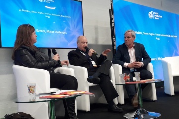 L-R: Liz Madden, Harvey Goldsmith and Simon Hughes at the Event Production Show in London (Photo: Host City)