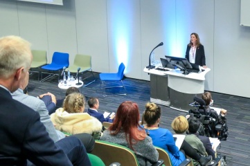 Aileen Crawford, Head of Conventions at Glasgow Convention Bureau, speaking at Host City 2018 at Glasgow's Technology & Innovation Centre (Photo: Host City)