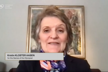 IOC Member Kristin Kloster Aasen is speaking at Host City 2021 (Photo Source: IOC Media YouTube channel)