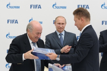 FIFA president Blatter and president Putin pictured with Alexey Miller of Gazprom in Sochi