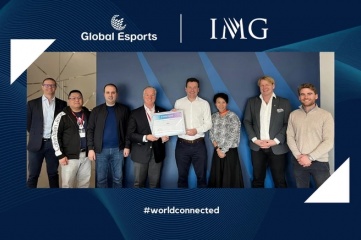The Global Esports Federation presents a Certificate of Partnership to IMG in London.  L-R: Ciaran Bone, VP, Channels & Content, IMG; Kelvin Tan, GEF Director of Esports; Rustam Aghasiyev, GEF Director of Global Events; Paul J. Foster, GEF CEO, Richard Wise, Senior VP, IMG; Kennie Chang, Senior Director, APAC, IMG; Chester King, VP, GEF; Joe Jenkins, Commercial Manager, Esports, IMG.