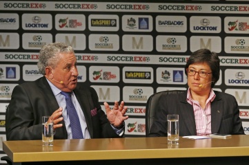 Jim Boyce and Moya Dodd at Soccerex Global Convention in Manchester. Photo: Action Images