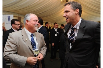 Philip French (right) with Mike Gatting (lef (Photo Credit: England and Wales Cricket Board)