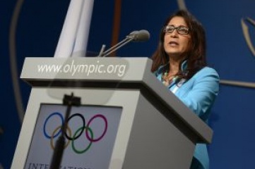 Nawal El Moutawakel, chair of the IOC Coordination Commission speaking at the 125th IOC Session (Photo copyright: IOC / Juillart)